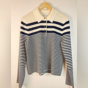 Veronica Beard Navy and Cream Striped Sweater